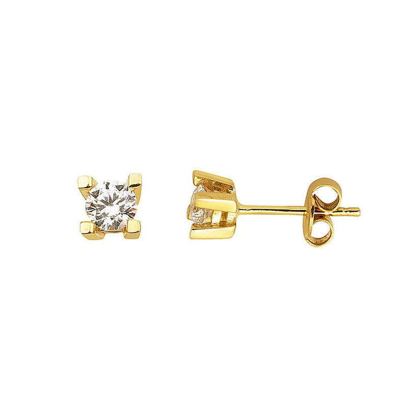 14K Yellow Gold Women's Solitaire Cubic Zirconia Earrings