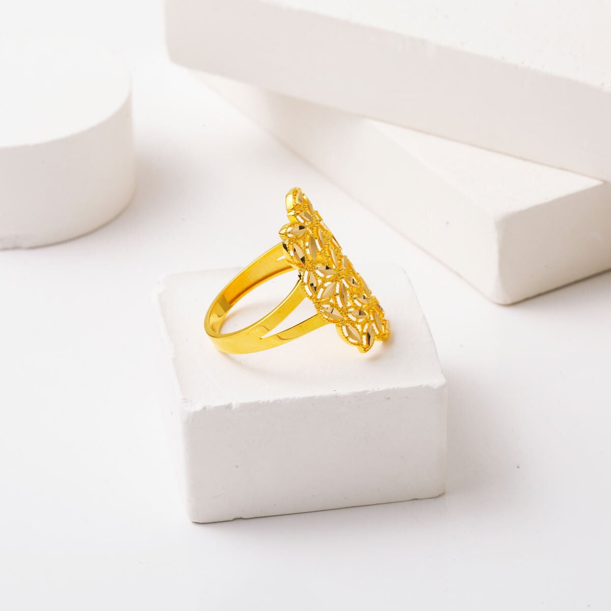 14K Yellow Gold Flower of Life Marquise Ring (2.8 g)