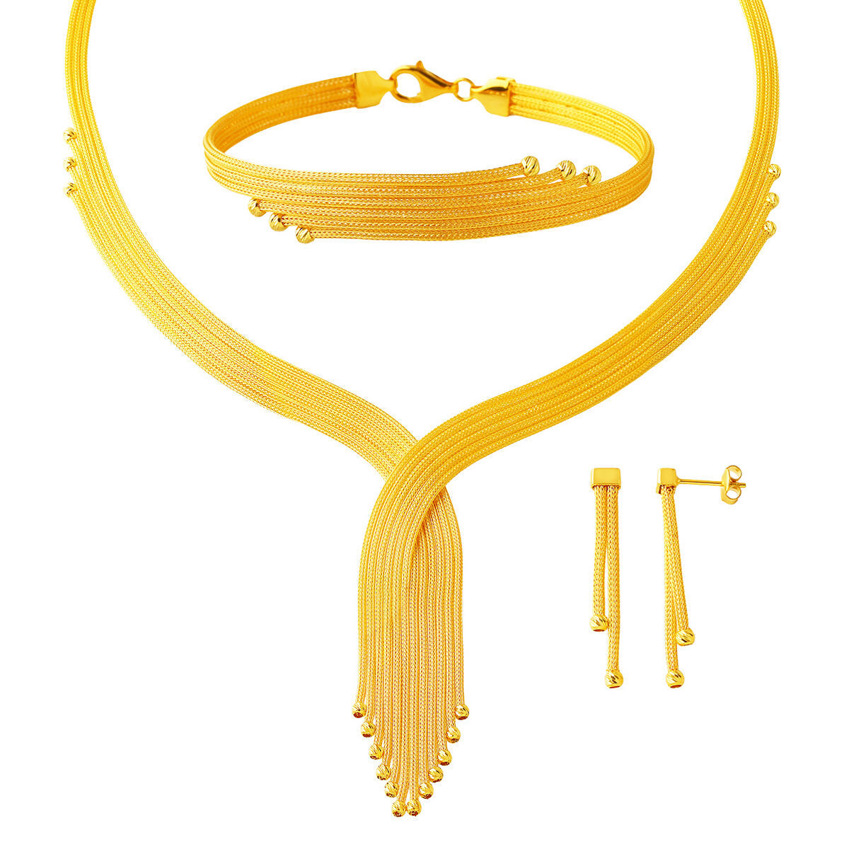 14K Yellow Gold Woven Link Chain Drop Jewelry Set