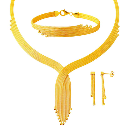 14K Yellow Gold Woven Link Chain Drop Jewelry Set