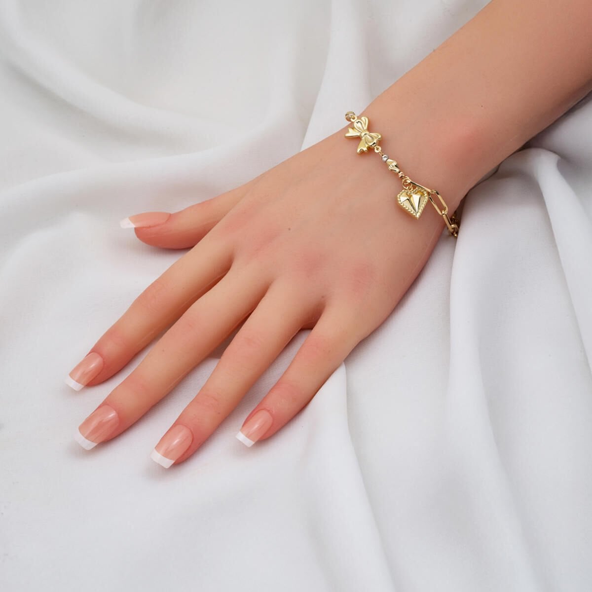 14K Yellow Gold Designer Inspired Heart Necklace and Bracelet Set