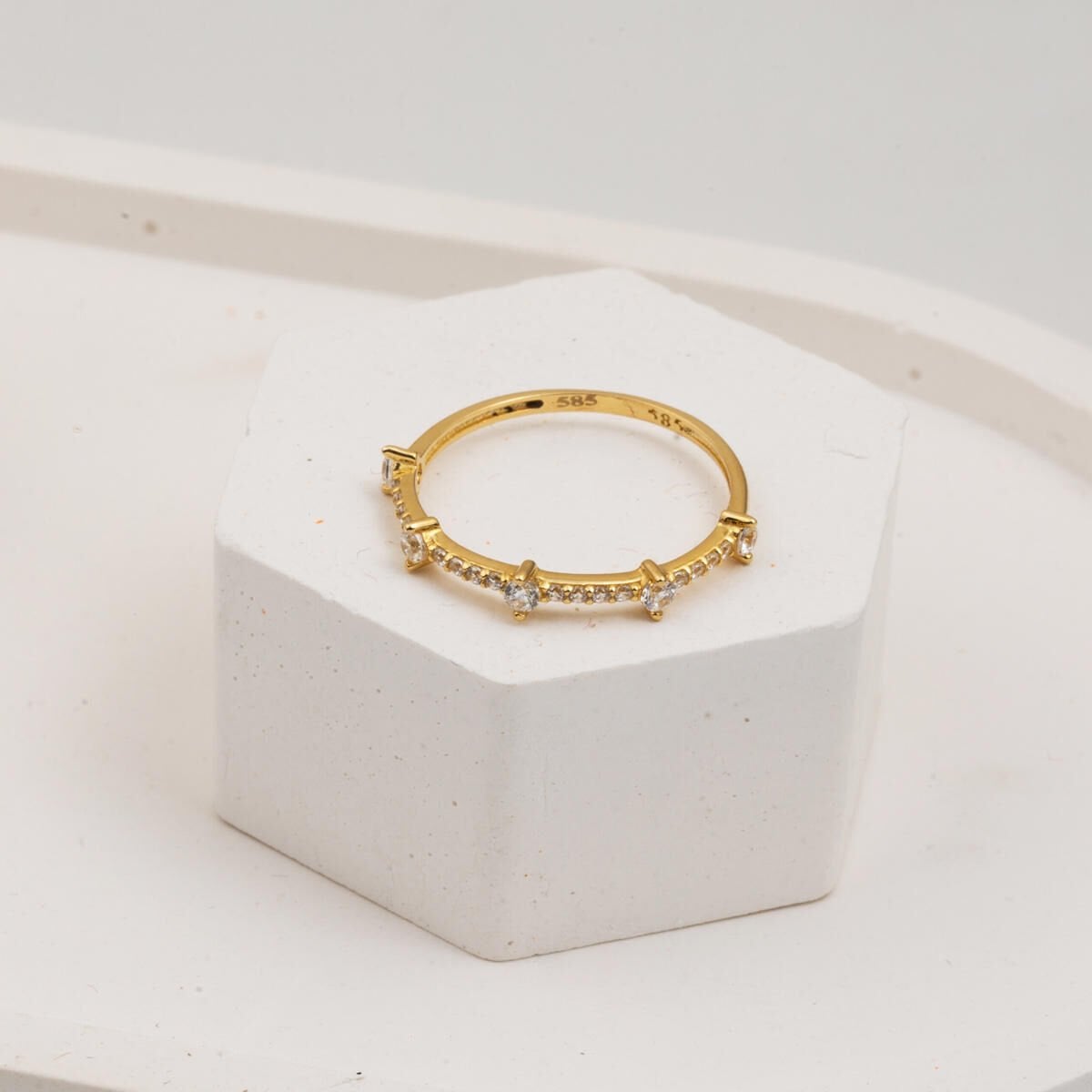 14K Yellow Gold Half Eternity Cubic Zirconia Ring