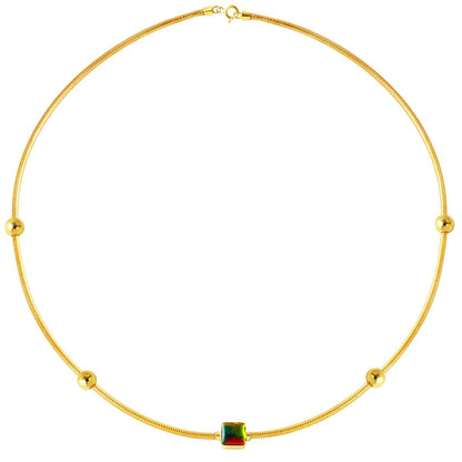 14K Yellow Gold Mix Italian Cylinder Enamel Necklace