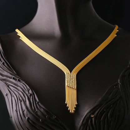 14K Yellow Gold Bead Woven Link Jewelry Set