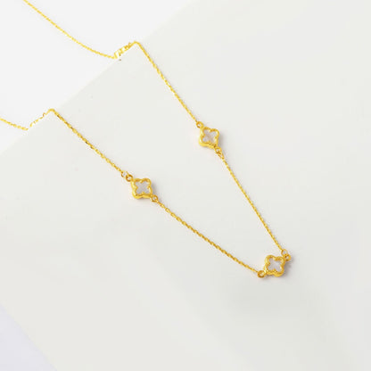 14K Yellow Gold Clover Mother of Pearl Necklace