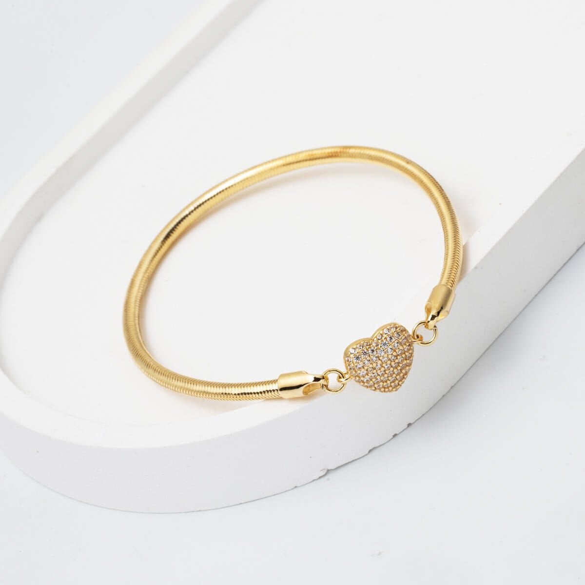 14K Yellow Gold Heart Italian Cubic Zirconia ID Bracelet