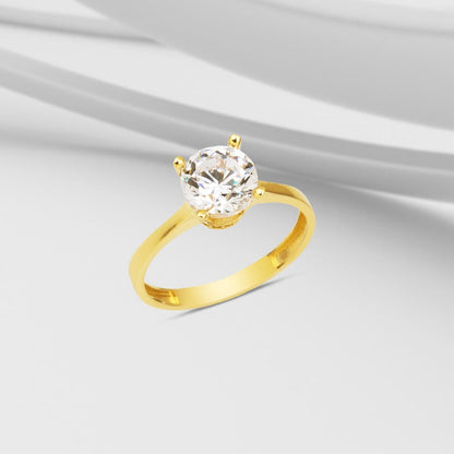 14K Yellow Gold Crown Solitaire Cubic Zirconia Ring