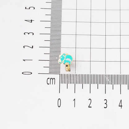 14K Yellow Gold Elephant Enamel Children's Earrings