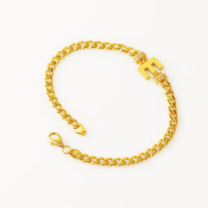 14K Yellow Gold E Initial Curb Cubic Zirconia Bracelet