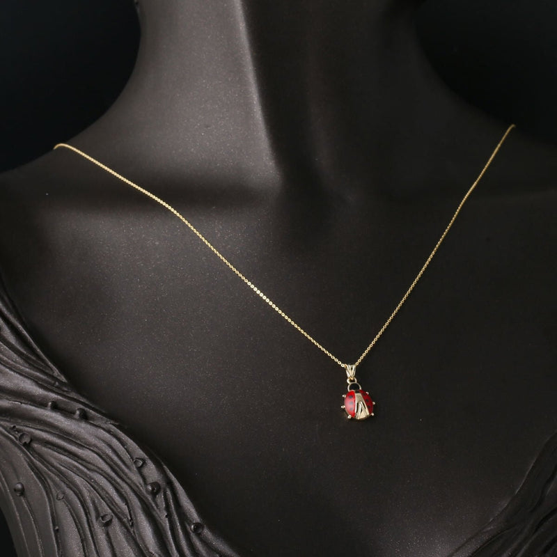 14K Yellow Gold Ladybug Enamel Necklace