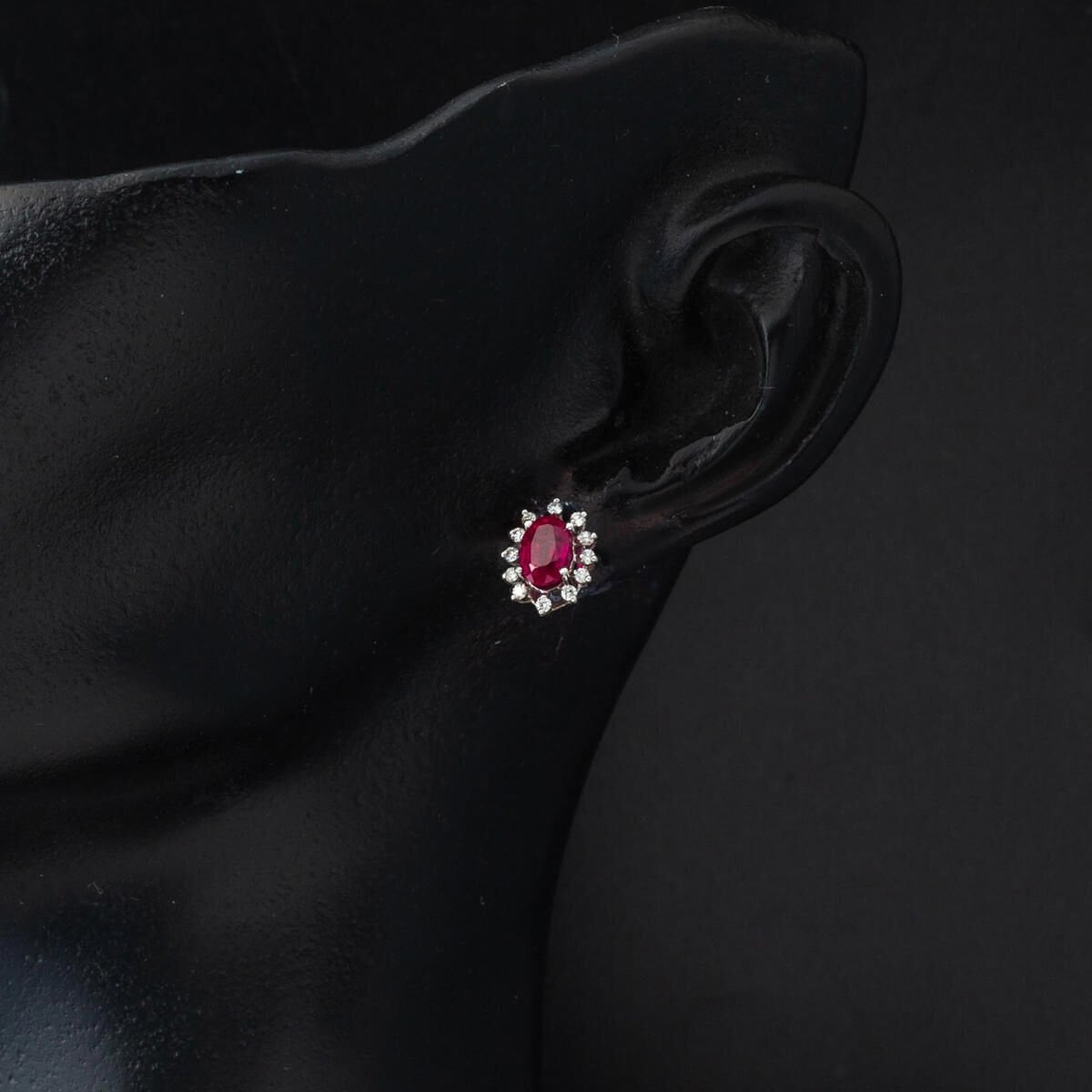 14K White Gold 1.50 Ct Ruby Diamond Earrings Necklace Set