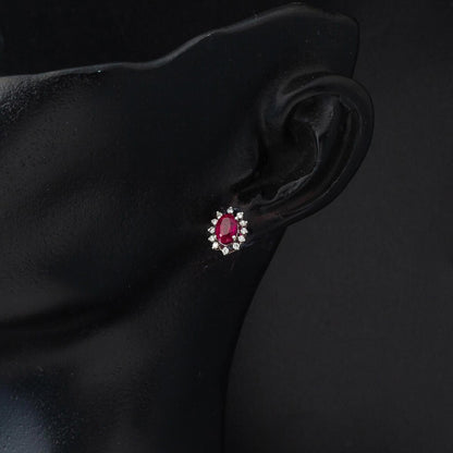 14K White Gold 1.50 Ct Ruby Diamond Earrings Necklace Set