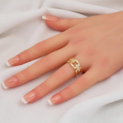 14K Yellow Gold Chavira Chain Cubic Zirconia Ring