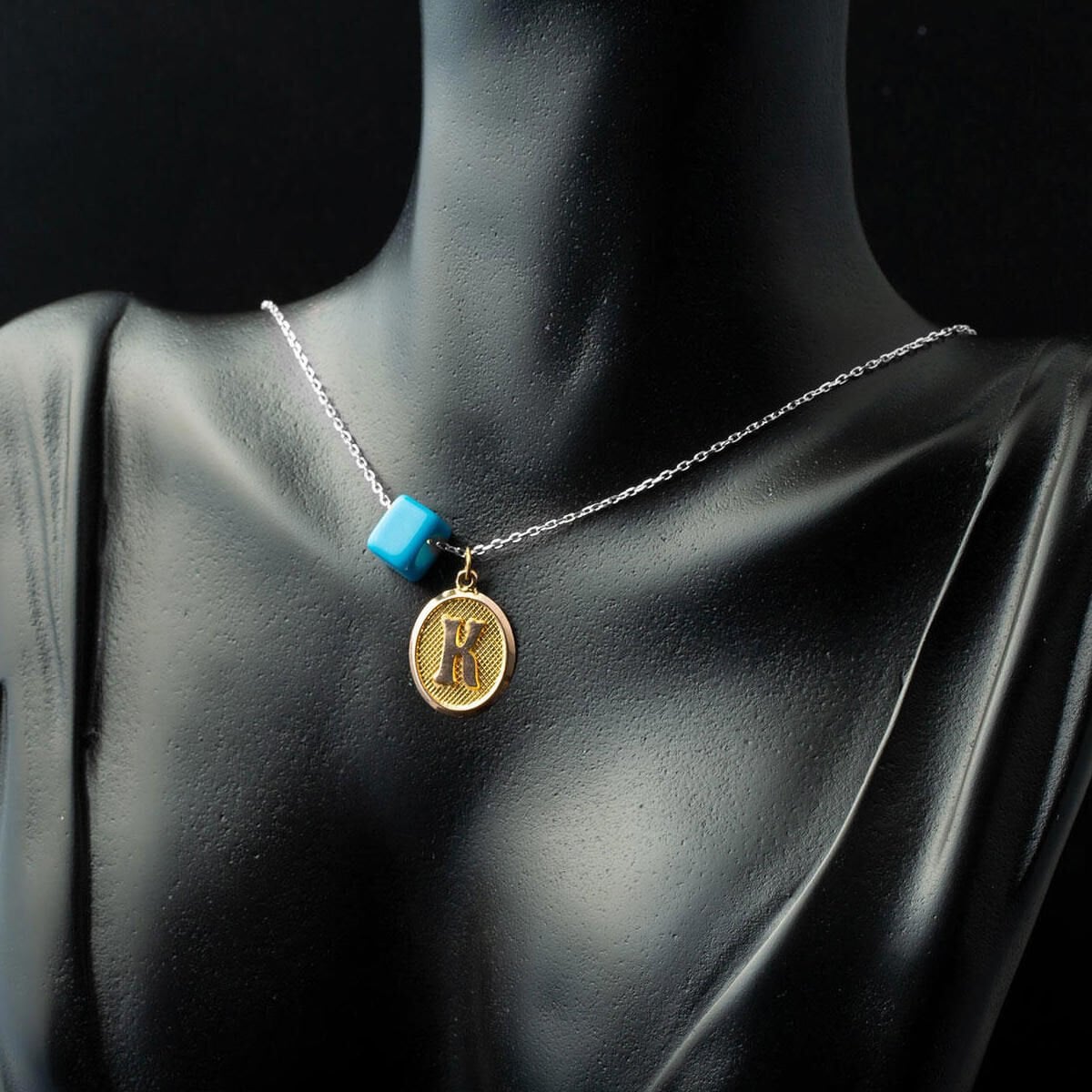 14K Yellow Gold Oval Initial K Pendant