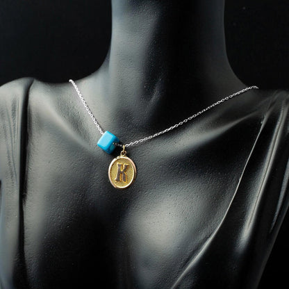 14K Yellow Gold Oval Initial K Pendant
