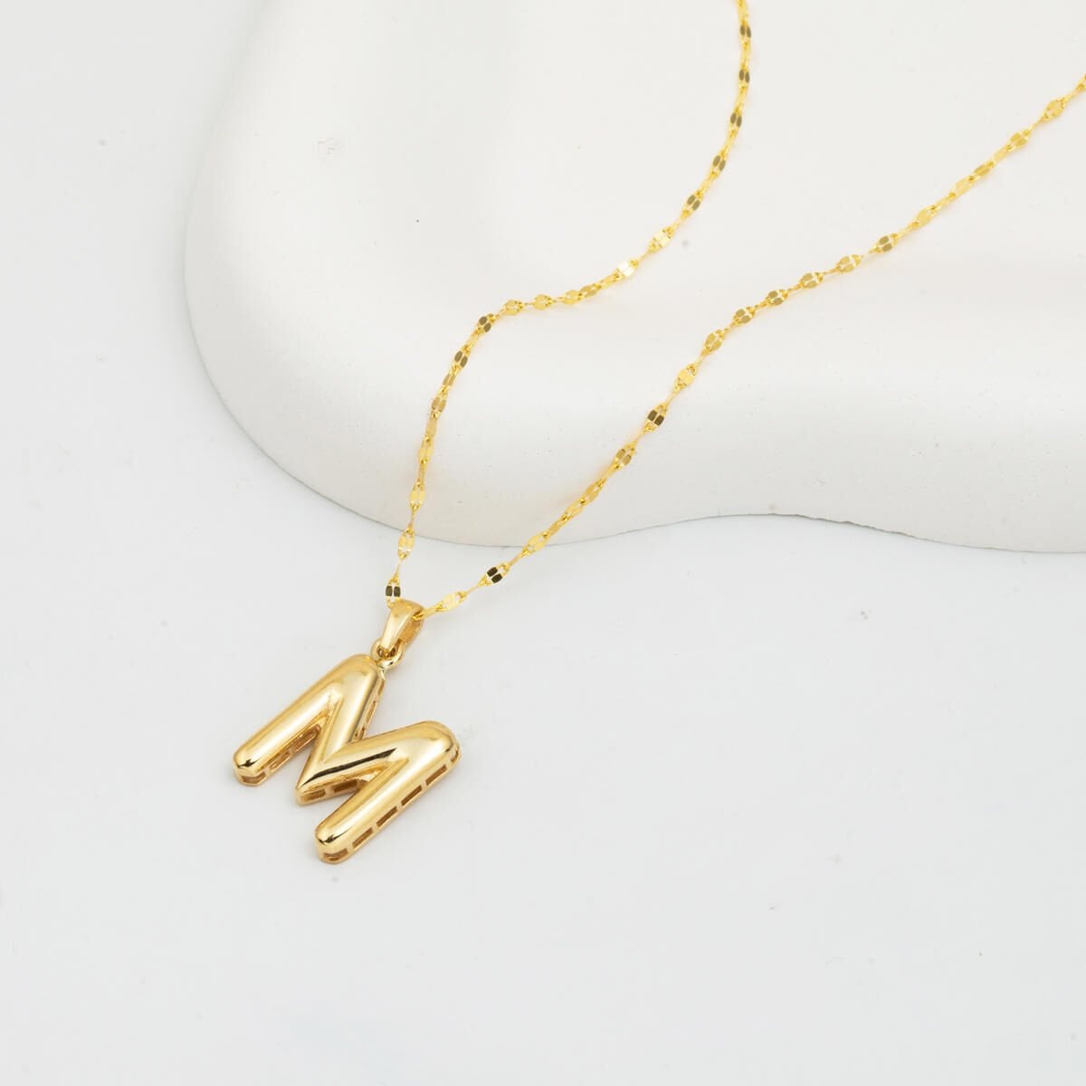 14K Yellow Gold Balloon Initial M Necklace
