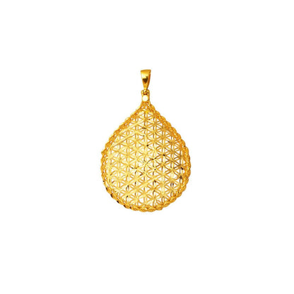 14K Yellow Gold Flower of Life Teardrop Pendant