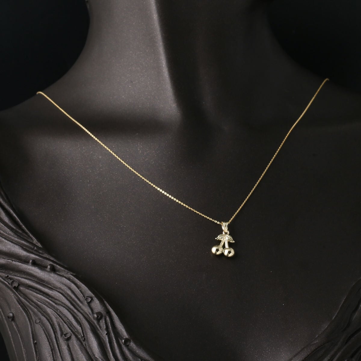 14K Yellow Gold Cherry Necklace