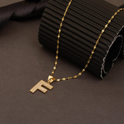14K Yellow Gold Initial F Cubic Zirconia Necklace