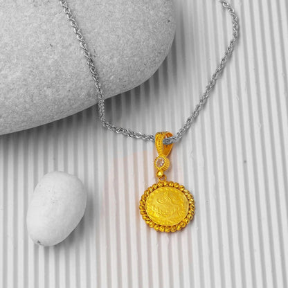 14K Yellow Gold Quarter Coin Ottoman Resat Coin Cubic Zirconia Pendant