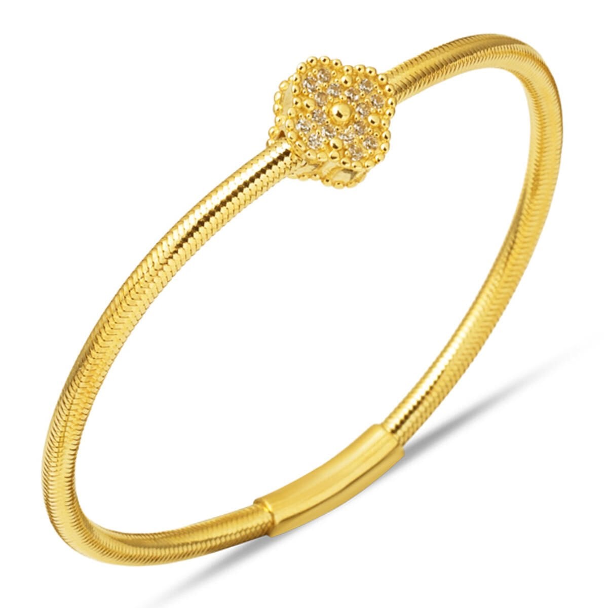 14K Yellow Gold Clover Flexible Italian Cubic Zirconia ID Bracelet