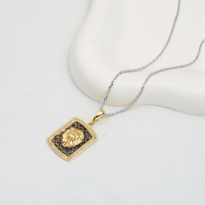 14K Yellow Gold Medallion Lion Cubic Zirconia Pendant