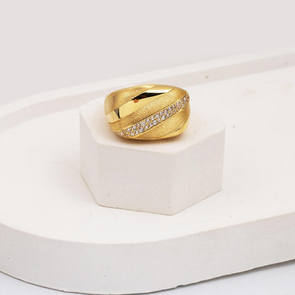 14K Yellow Gold Striped Cubic Zirconia Ring