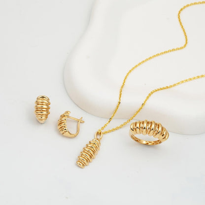 14K Yellow Gold Puffed Jewelry Set