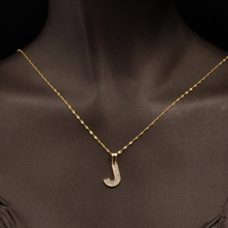14K Yellow Gold Initial J Cubic Zirconia Necklace