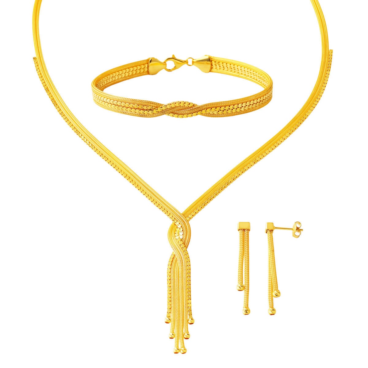 14K Yellow Gold Woven Link Chain Jewelry Set