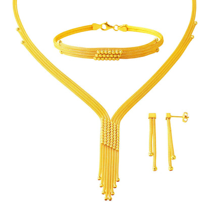 14K Yellow Gold Bead Woven Link Jewelry Set