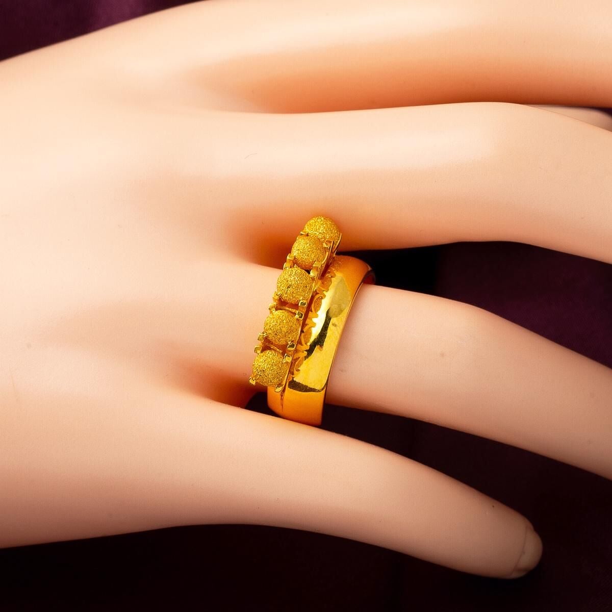 22K Yellow Gold Five Bead Wedding Band Ring