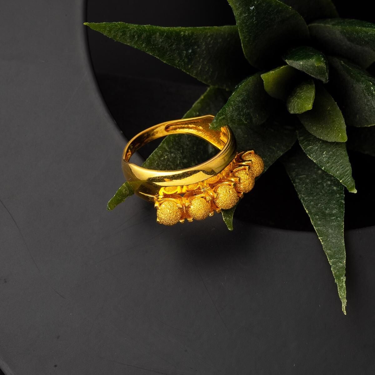 22K Yellow Gold Five Bead Wedding Band Ring