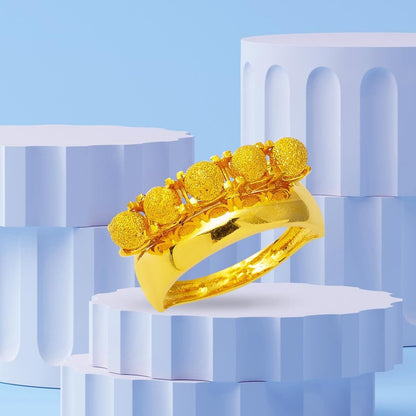 22K Yellow Gold Five Bead Wedding Band Ring