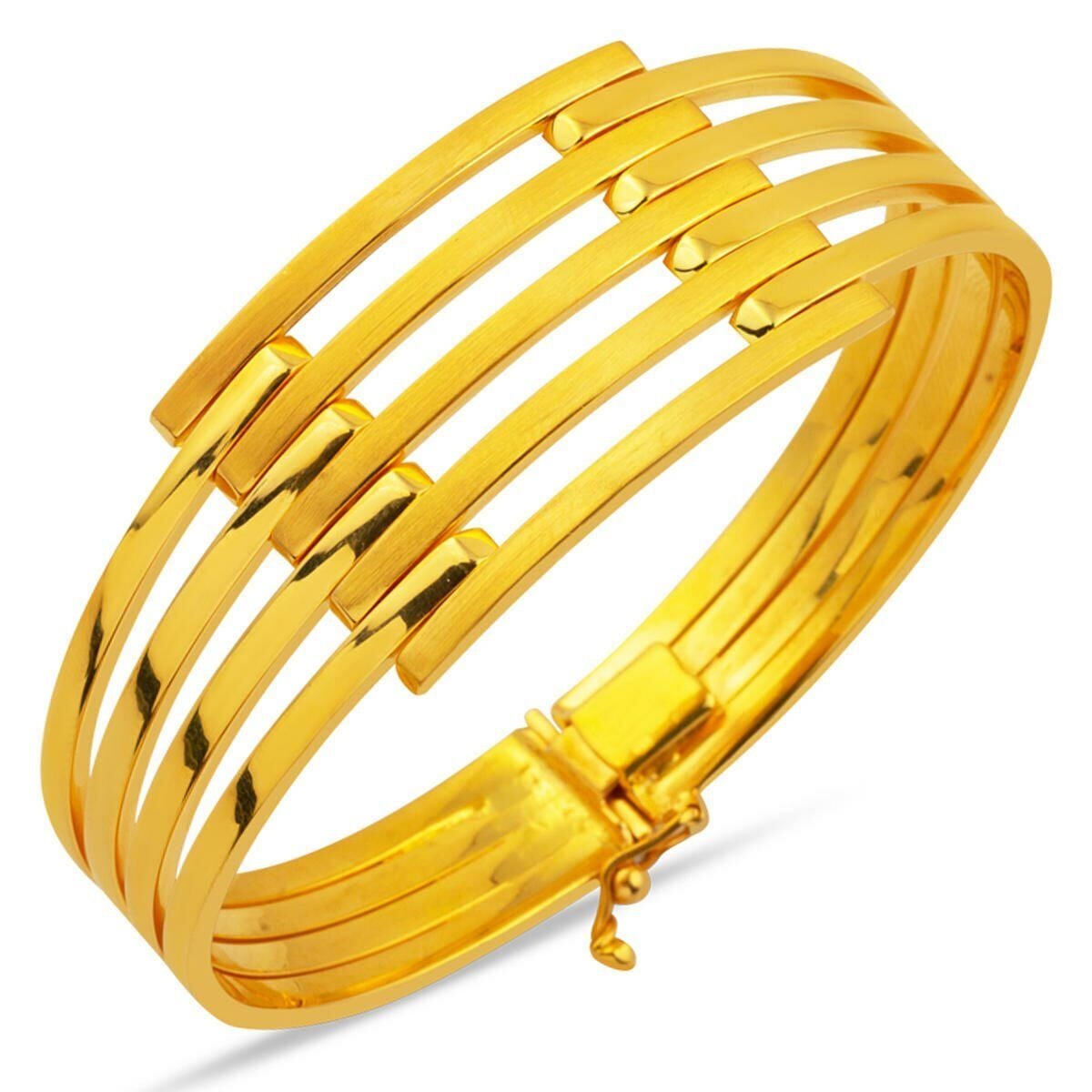 22K Yellow Gold 5-Row Ribbed Hinged Cuff Bangle