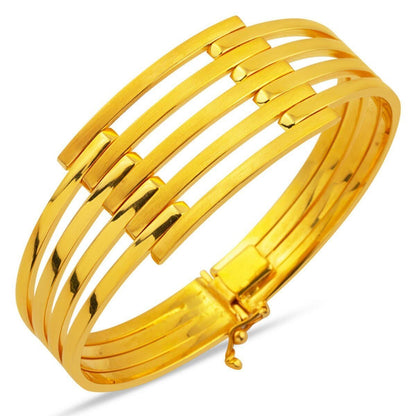 22K Yellow Gold 5-Row Ribbed Hinged Cuff Bangle