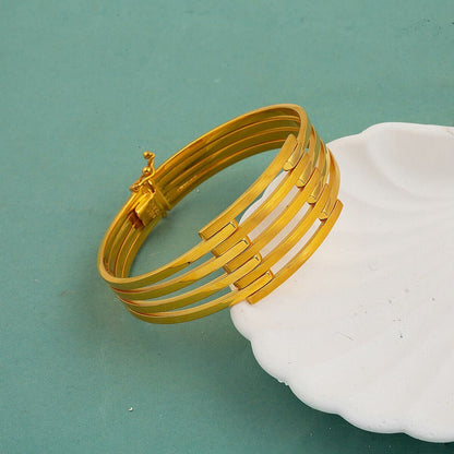 22K Yellow Gold 5-Row Ribbed Hinged Cuff Bangle