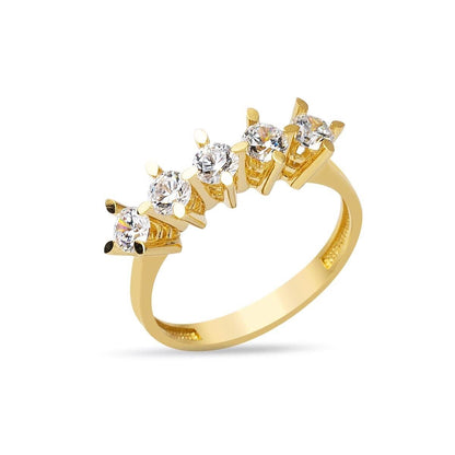 14K Yellow Gold Five Stone Cubic Zirconia Ring