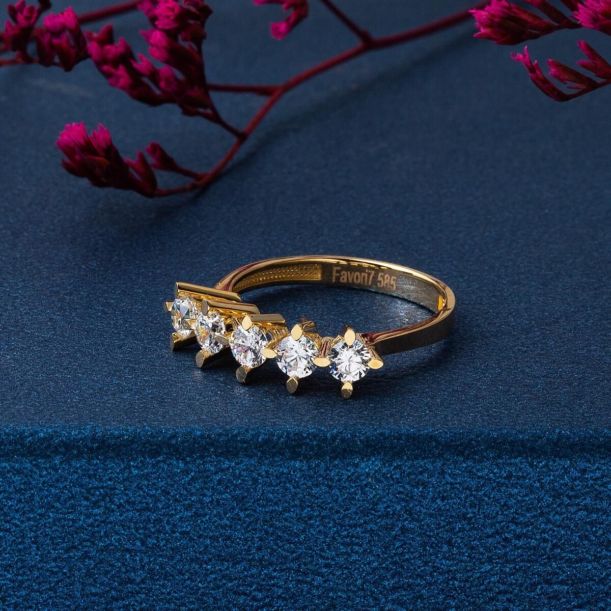 14K Yellow Gold Five Stone Cubic Zirconia Ring