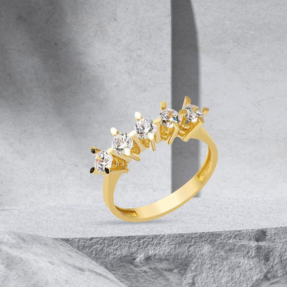 14K Yellow Gold Five Stone Cubic Zirconia Ring