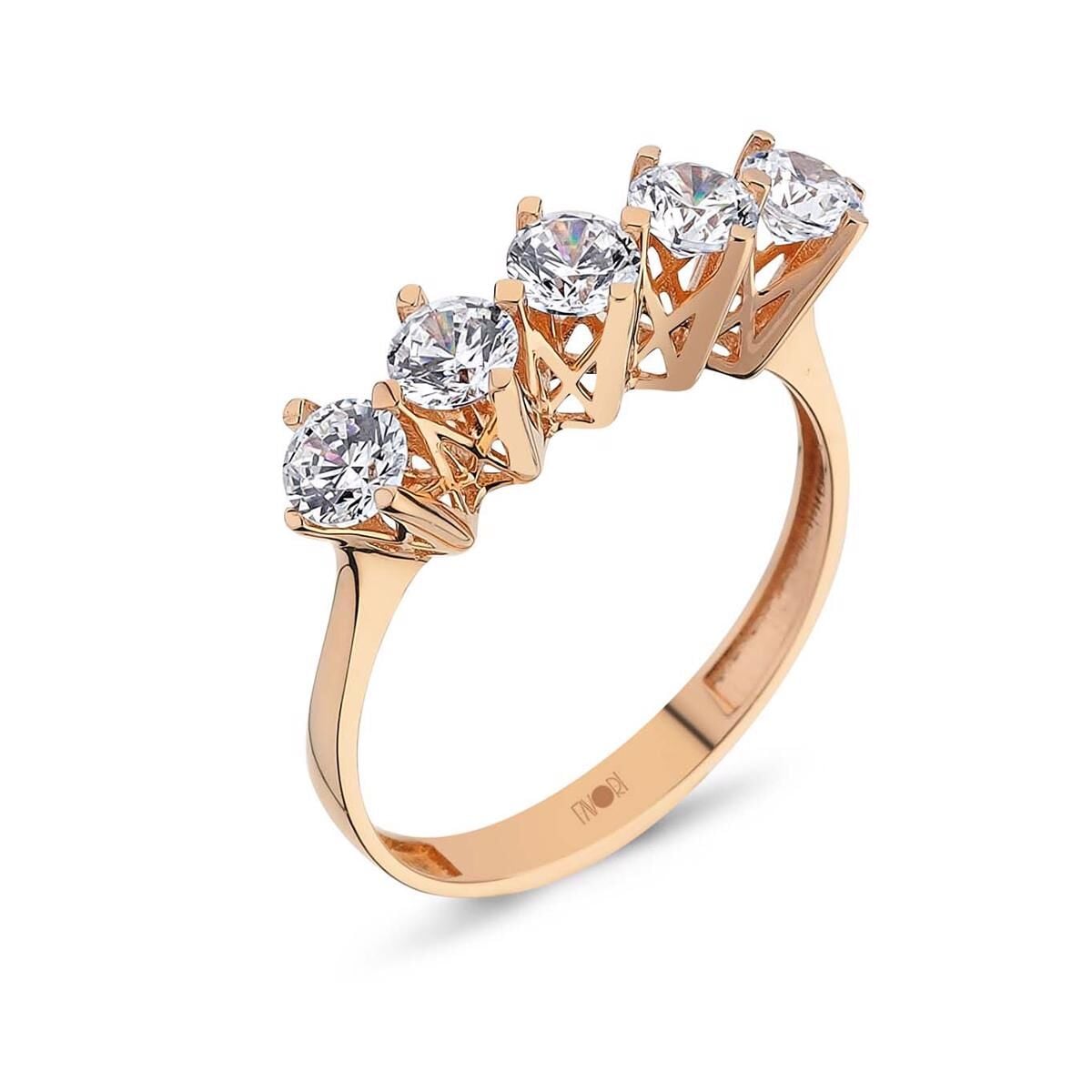 14K Rose Gold Five Stone Cubic Zirconia Ring (3 g)