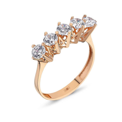 14K Rose Gold Five Stone Cubic Zirconia Ring (3 g)