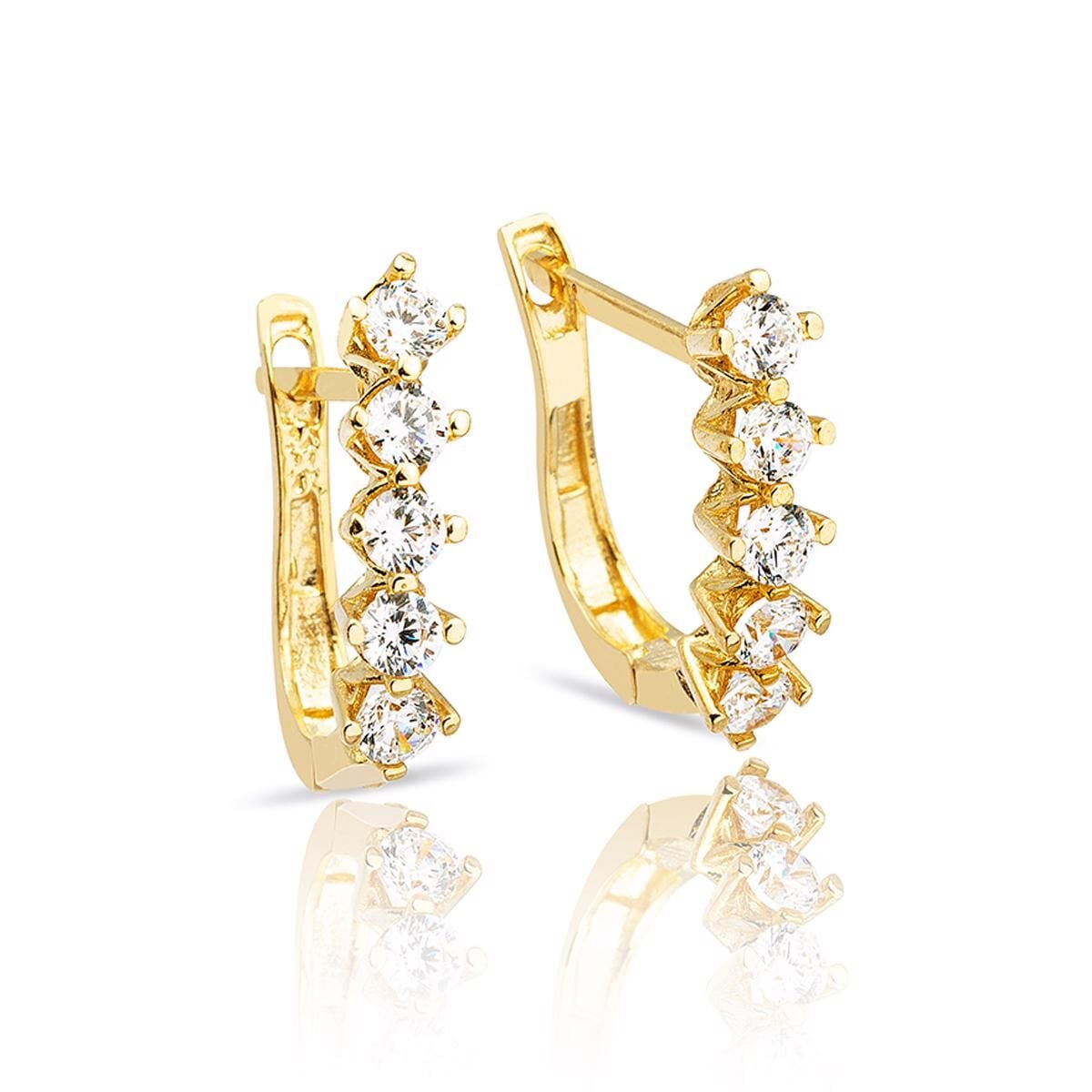 14K Yellow Gold Five Stone Cubic Zirconia Earrings