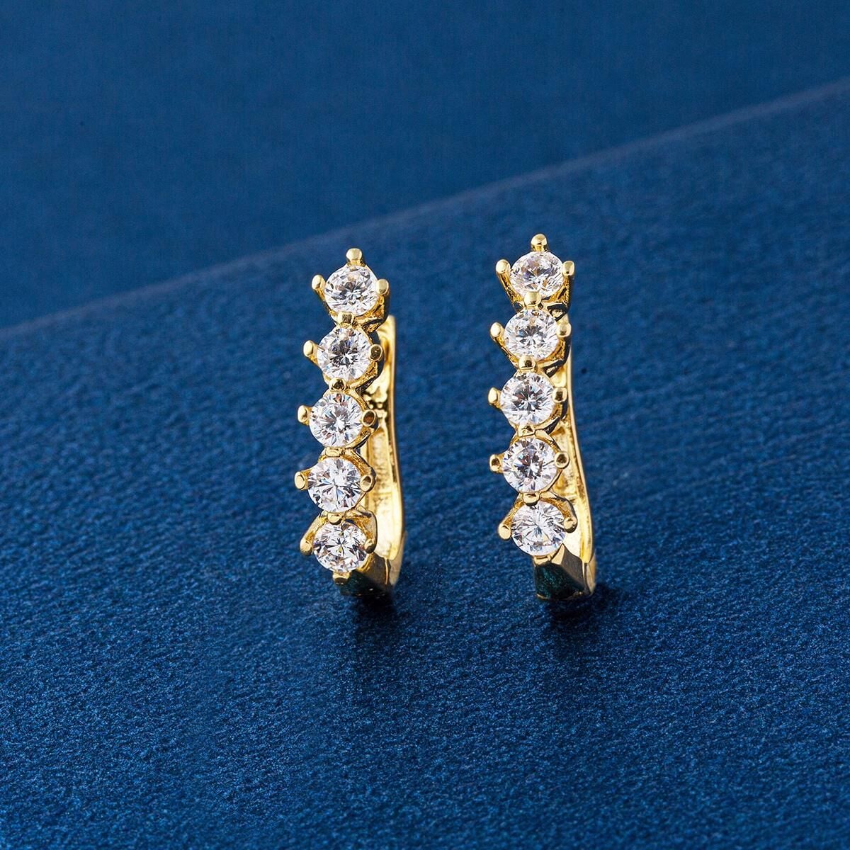 14K Yellow Gold Five Stone Cubic Zirconia Earrings