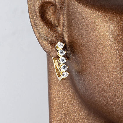 14K Yellow Gold Five Stone Cubic Zirconia Earrings