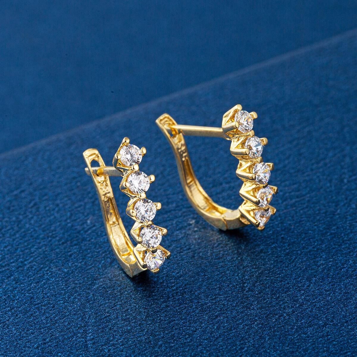 14K Yellow Gold Five Stone Cubic Zirconia Earrings