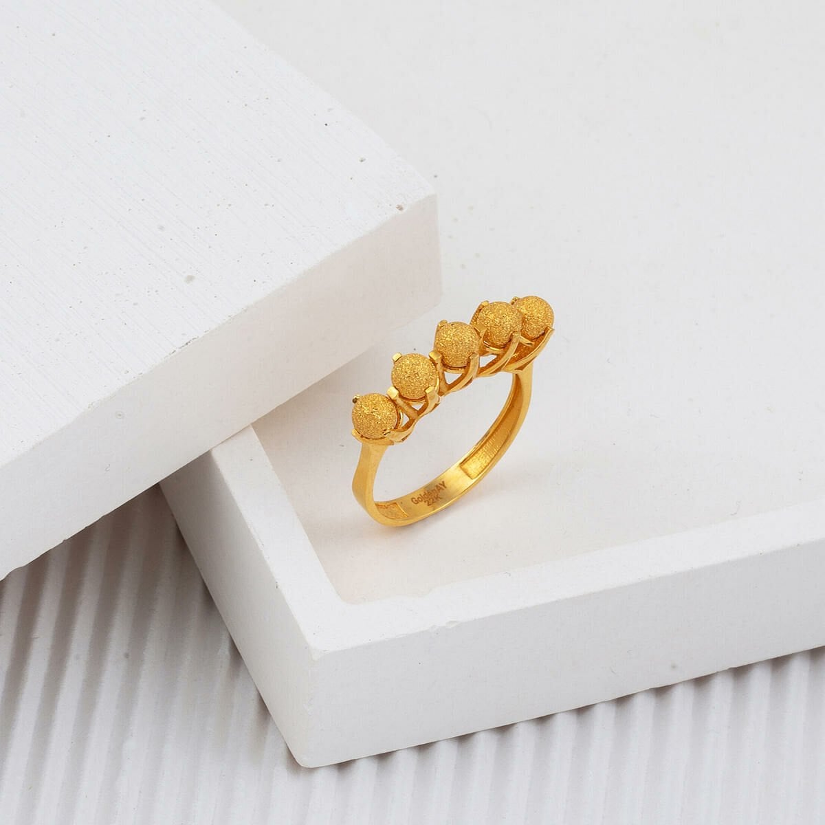 22K Yellow Gold Gold Bead Five Stone Ring