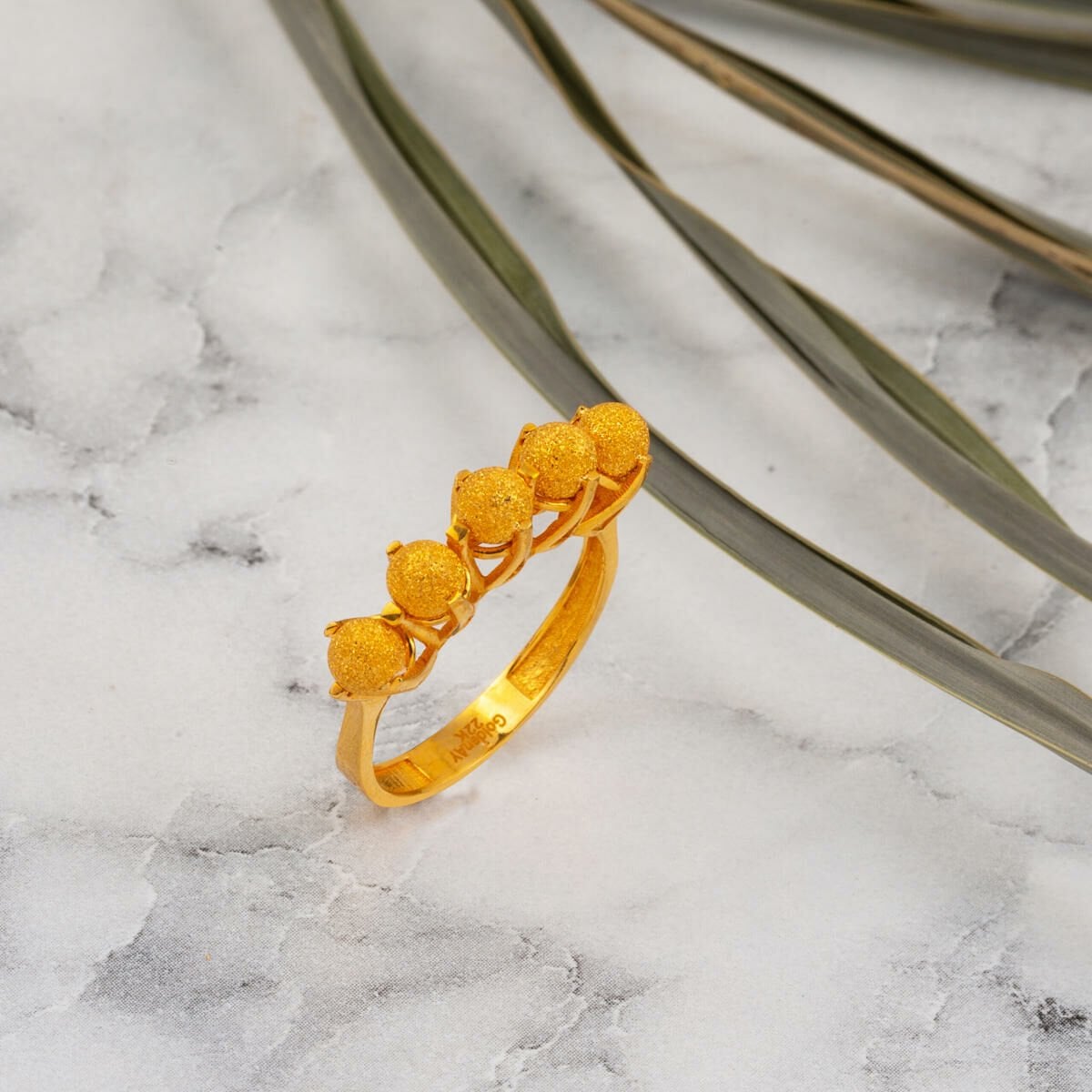 22K Yellow Gold Gold Bead Five Stone Ring