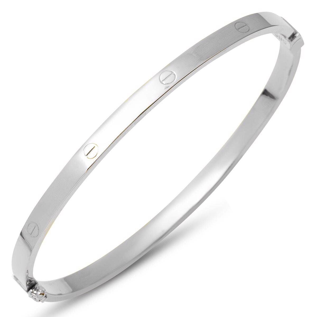 14K White Gold Hinged Cuff Bangle