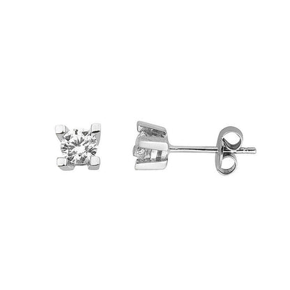 14K White Gold Solitaire Cubic Zirconia Earrings